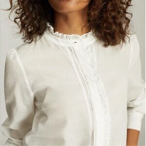 New Reiss, size US 0, white cotton/silk ruffled shirt, with tags on.